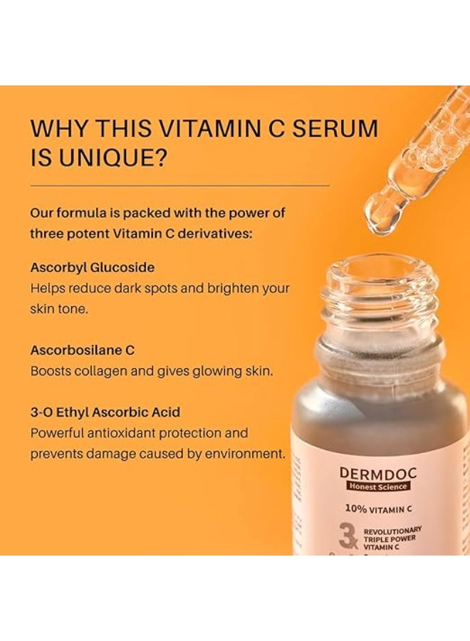 DERMDOC 10% Vitamin C Face Serum for Glowing Skin (12 ml) | Brightening Face Serum | Fight Dark Spots, Pigmentation & Dull Skin12g - Image 3